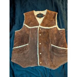 Vintage JC Penny Suede Leather Pile lined Vest Large